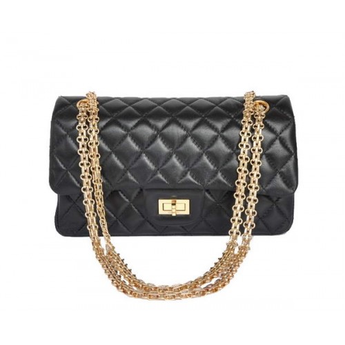 günstig kaufen Chanel 2.55 Series 1122 Classic Black Sheepskin Flap Bag Gold Hardware