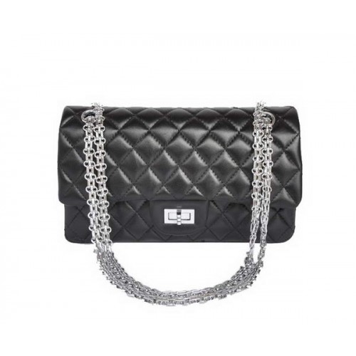 günstig kaufen Chanel 2.55 Series 1122 Classic Black Sheepskin Flap Bag Silver Hardware