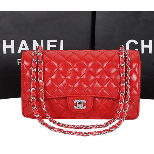 Chanel 2.55 Serie Tasche 1112 Rot Schafsleder Silber