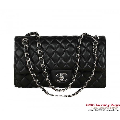 Chanel 2.55 Serie Tasche Schwarzes Schafsleder 1112 Silber