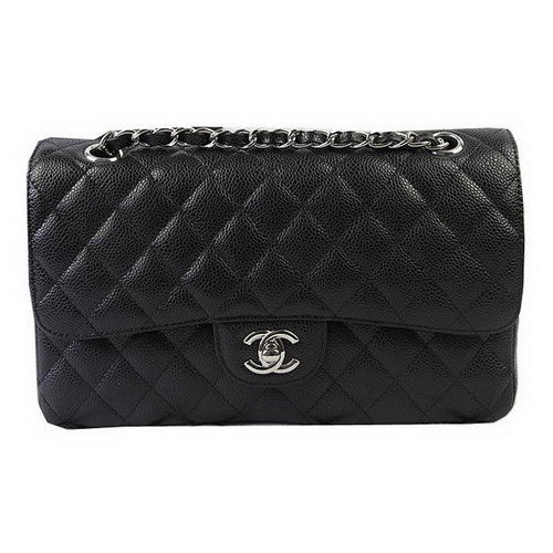 Chanel 2.55 Serie Taschen Schwarz Cannage Muster Leder CFA1112 Silber