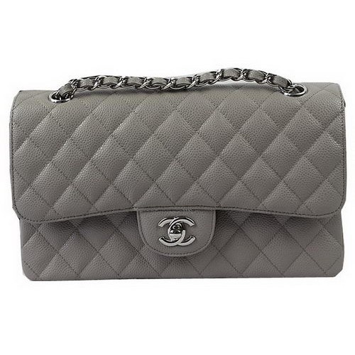 Chanel 2.55 Serie Taschen Grau Cannage Muster Leder CFA1112 Silber