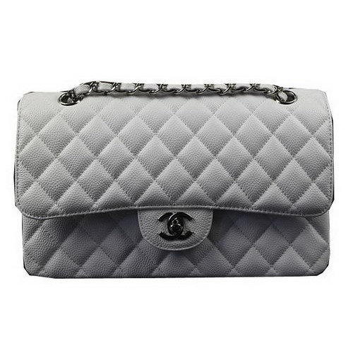 Chanel 2.55 Serie Taschen Weiß Cannage Muster Leder CFA1112 Silber