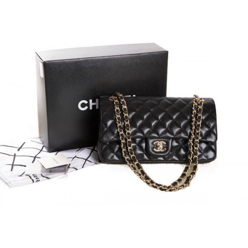 Chanel 2.55 Serie Schwarz Original Leder Classic Flap Bag A01112 Gold