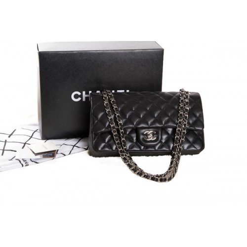 Chanel 2.55 Serie Schwarz Original Leder Classic Flap Bag A01112 Silber