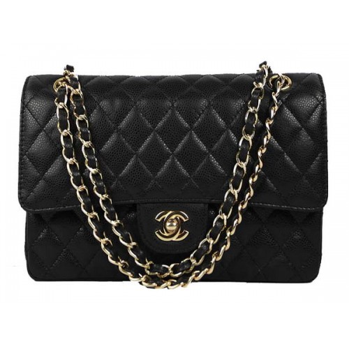 Chanel 2.55 Series Caviar Leather Flap Bag A01112 Schwarz Golden