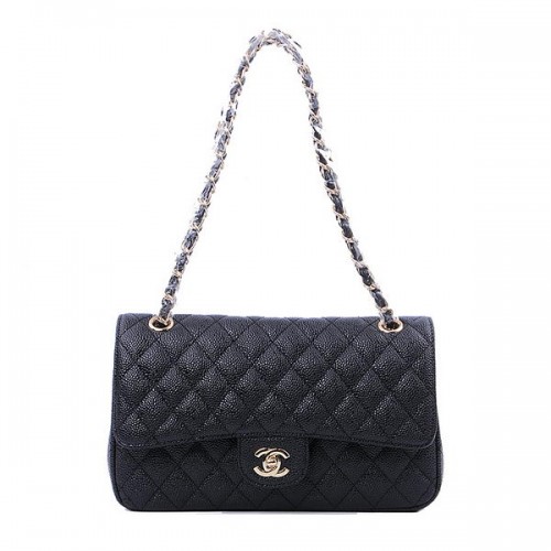 Chanel 2.55 Series Classic Flap Bag 1112 Schwarz Cannage Muster Gold