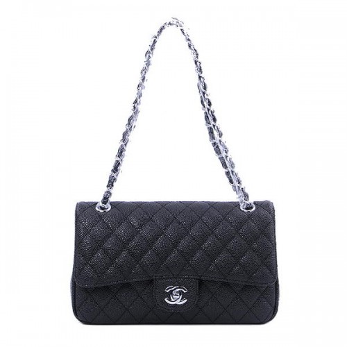 Chanel 2.55 Series Classic Flap Bag 1112 Schwarz Cannage Muster Silber