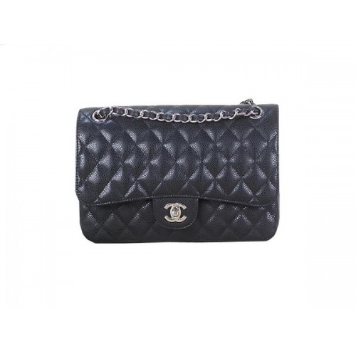 Chanel 2.55 Series Classic Flap Bag 1112 Schwarz Original Cannage Muster Leder Silber