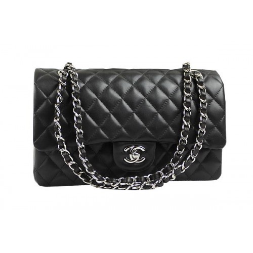 Chanel 2.55 Series Classic Flap Bag 1112 Schwarz Original Schafsleder Silber