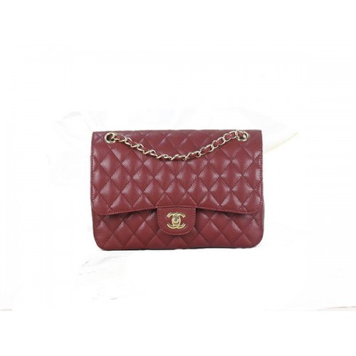 Chanel 2.55 Series Classic Flap Bag 1112 Burgund Original Cannage Pattern Leder Gold
