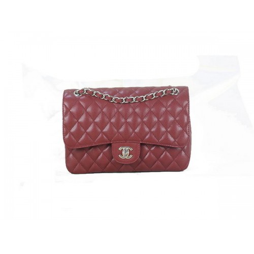 Chanel 2.55 Series Classic Flap Bag 1112 Burgund Original Cannage Pattern Leder Silber