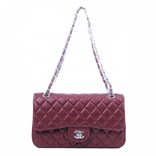 Chanel 2.55 Series Classic Flap Bag 1112 Burgund Schaffell Silber