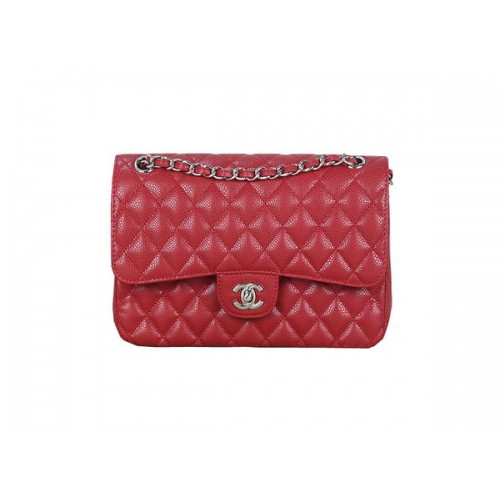 Chanel 2.55 Series Classic Flap Bag 1112 Red Cannage Pattern Original Leder Silber
