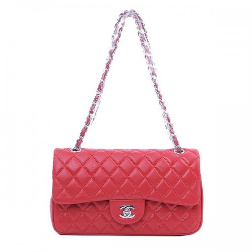 Chanel 2.55 Series Classic Flap Bag 1112 Rotes Schaffell Silber