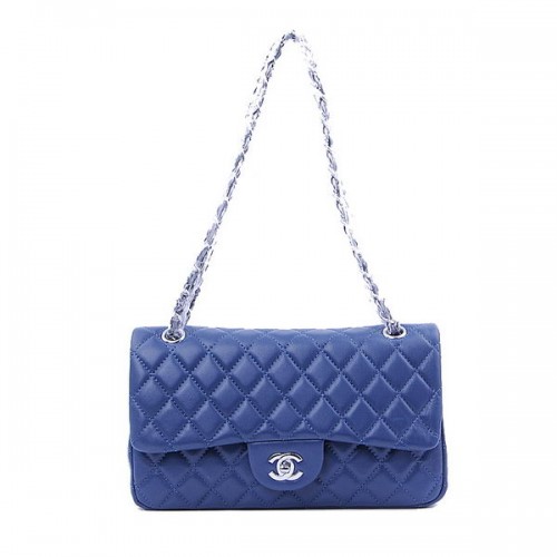 Chanel 2.55 Series Classic Flap Bag 1112 RoyalBlue Schaffell Silber