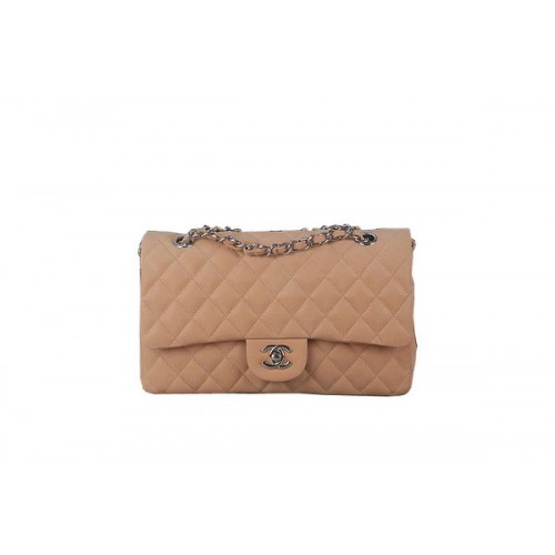 Chanel 2.55 Series Classic Flap Bag A01112 Beige Original Nubuck Cannage Pattern Leder Silber