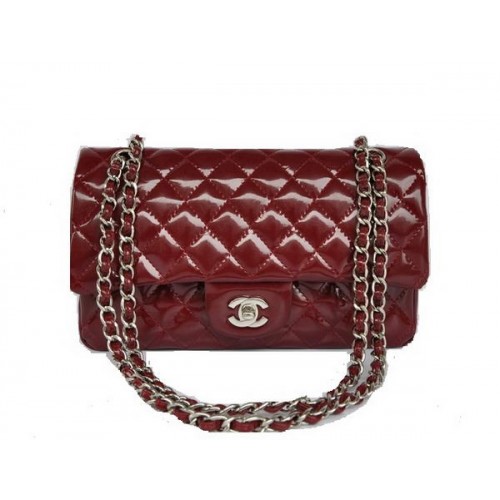 Günstige Chanel 2.55 Series Flap Bag 1112 Maroon Lackleder Silber Hardware