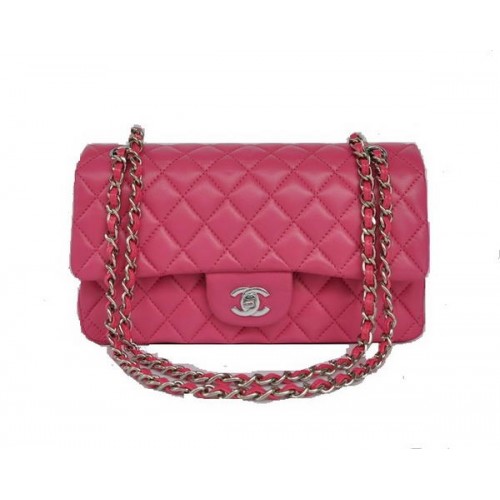 Günstige Chanel 2.55 Series Flap Bag 1112 Rose Schaffell Leder Silber Hardware