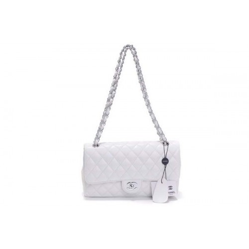 Günstige Chanel 2.55 Series Flap Bag 1112 Weißes Lackleder Silberne Hardware