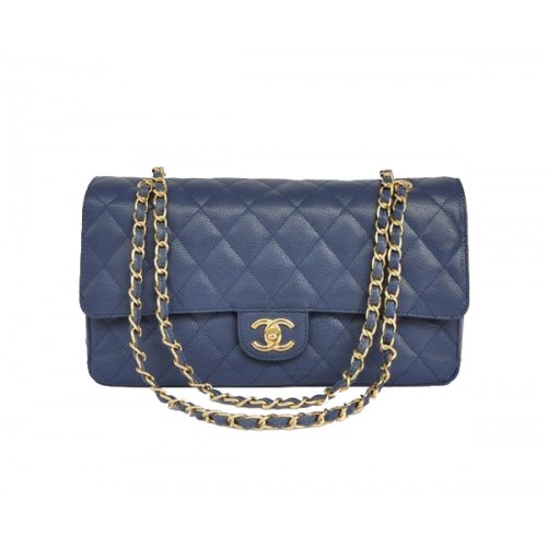 Günstige Chanel 2.55 Series Flap Bag 1113 Blaues Leder Goldene Hardware