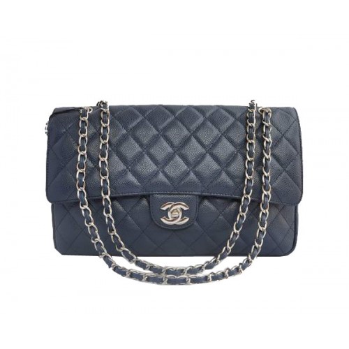 Günstige Chanel 2.55 Series Flap Bag 1113 Blau Leder Silber Hardware