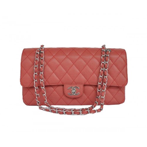 Günstige Chanel 2.55 Series Flap Bag 1113 Rot Leder Silber Hardware