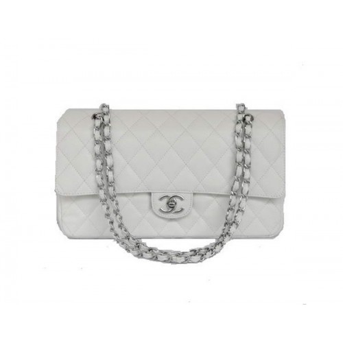 Günstige Chanel 2.55 Series Flap Bag 1113 Weißes Leder Silber Hardware