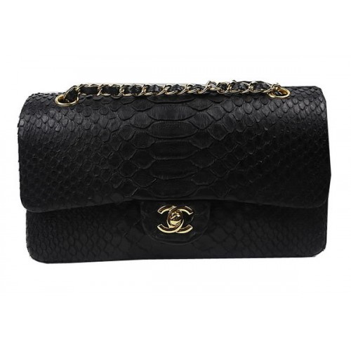 Chanel 2.55 Series Flap Bags Original Schlangenleder A1112 Schwarz