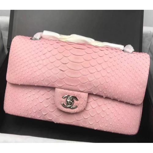 Chanel 2.55 Series Flap Bags Sakura Pink Original Python Leder A1112SA Silber