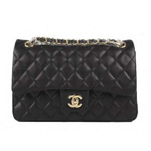 Chanel 2.55 Serie Original Leder Klappentasche A01112 Schwarz Golden