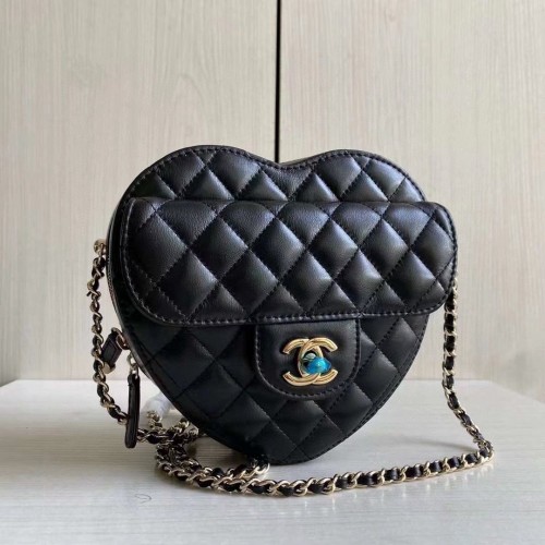 Chanel 2022S Love Heart Original Lammleder Umhängetasche AS3191Y Schwarz
