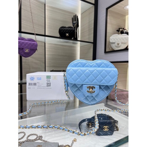 Chanel 2022S Love Heart Original Lammleder Umhängetasche AS3191Y Blau