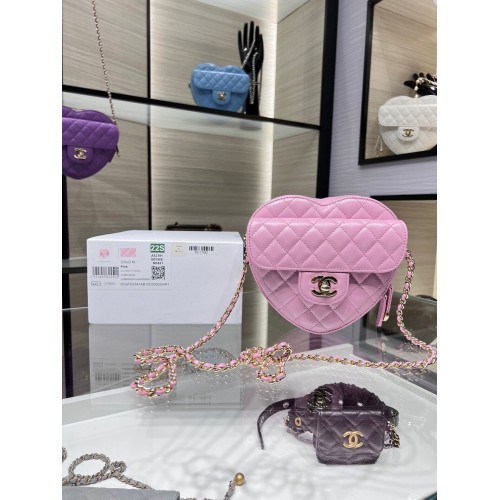 Chanel 2022S Love Heart Original Lammleder Umhängetasche AS3191Y Pink