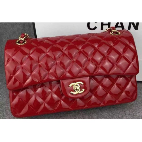 Chanel 2.55 Series Double Flap Bag Rot Original Lackleder CF7024 Gold