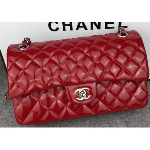 Chanel 2.55 Series Double Flap Bag Rot Original Lackleder CF7024 Silber
