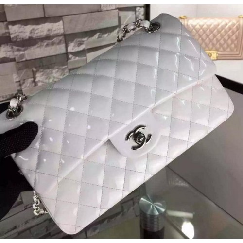 Chanel 2.55 Series Double Flap Bag Weiß Original Lackleder CF7024 Silber