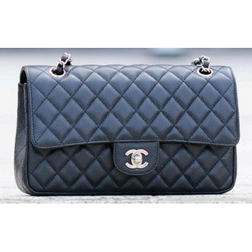 Chanel 2.55 Series Flap Bag Schwarz Cannage Muster A1112 Silber