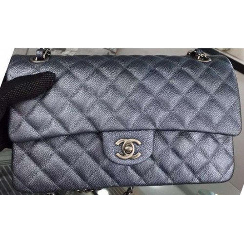 Chanel 2.55 Series Flap Bag Black Cavier Leather A05480 Silber