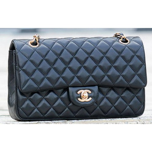 Chanel 2.55 Series Flap Bag Schwarzes Schafsleder A1112 Gold