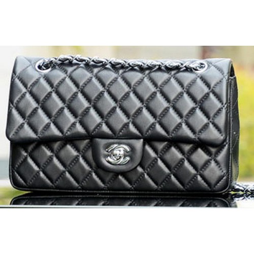 Chanel 2.55 Series Flap Bag Schwarzes Schafsleder A37586 Silber