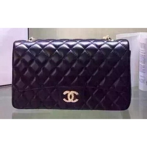 Chanel 2.55 Series Flap Bag Schwarzes Schafsleder A5016 Schwarz