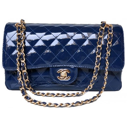 Chanel 2.55 Series Flap Bag Blaues Lackleder A1112 Gold