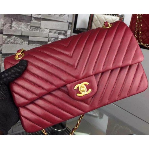 Chanel 2.55 Series Flap Bag Bordeaux Lammleder Chevron Leder A5023 Gold