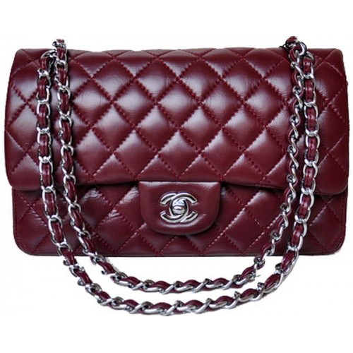 Chanel 2.55 Series Flap Bag Burgund Lackleder A1112 Silber