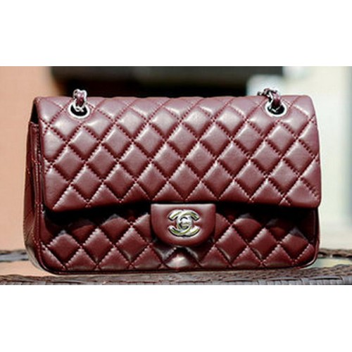 Chanel 2.55 Series Flap Bag Burgund Schaffell Leder A37586 Silber