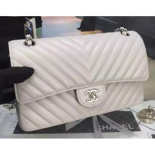 Chanel 2.55 Series Flap Bag Cannage Pattern Chevron Leder A1112 Grau