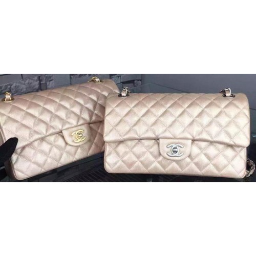 Chanel 2.55 Series Flap Bag Champagne Cavier Leder A05480 Silber