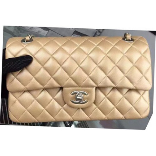 Chanel 2.55 Series Flap Bag Gold Schaffell Leder A06375 Silber