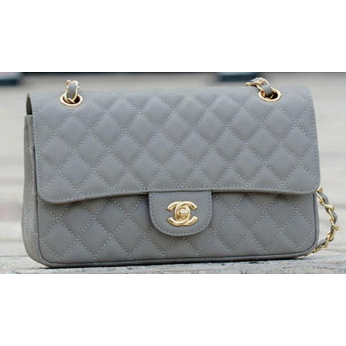 Chanel 2.55 Series Flap Bag Grey Cannage Pattern A1112 Gold